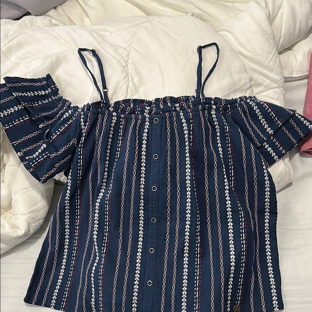 Superdry US 8 Navy Blue Off-Shoulder Top